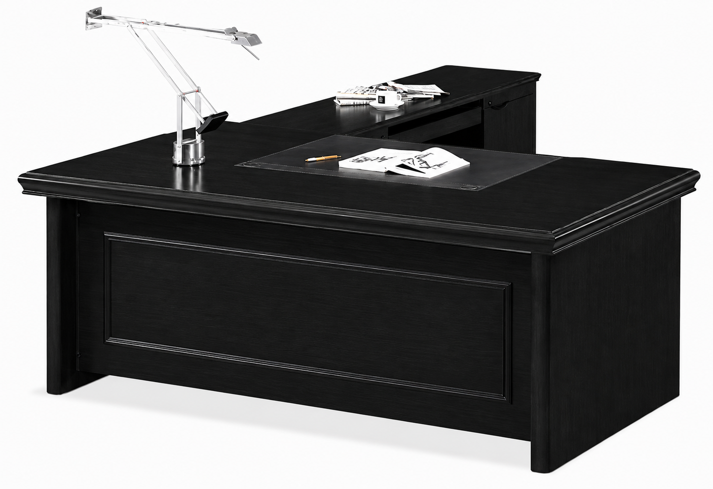 Black Ash Real Wood Veneer Executive Office Desk with Pedestal and Return - 1800mm - U37181