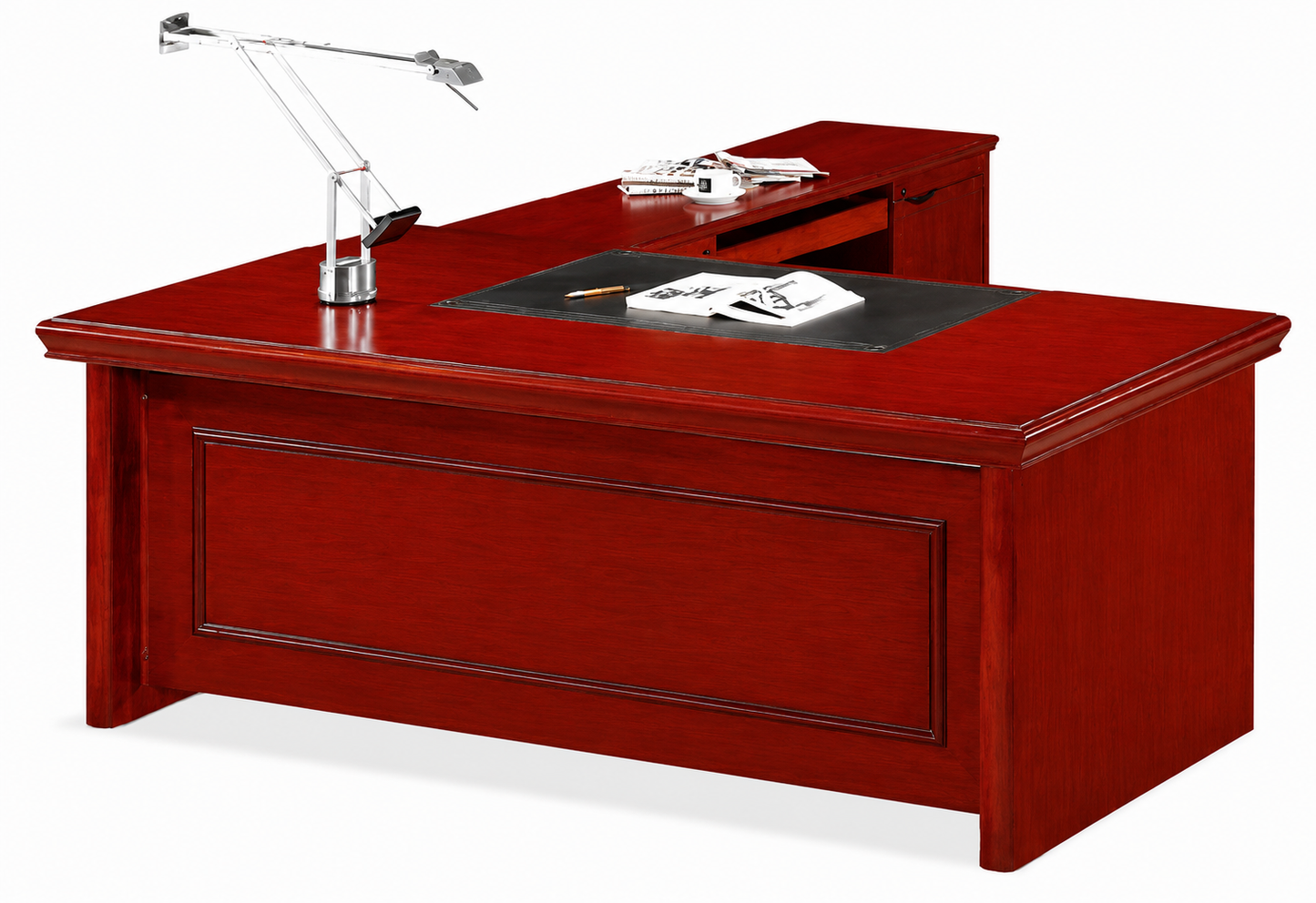 Cherry Rosewood Real Wood Veneer Executive Office Desk with Pedestal and Return - 1800mm - U37181