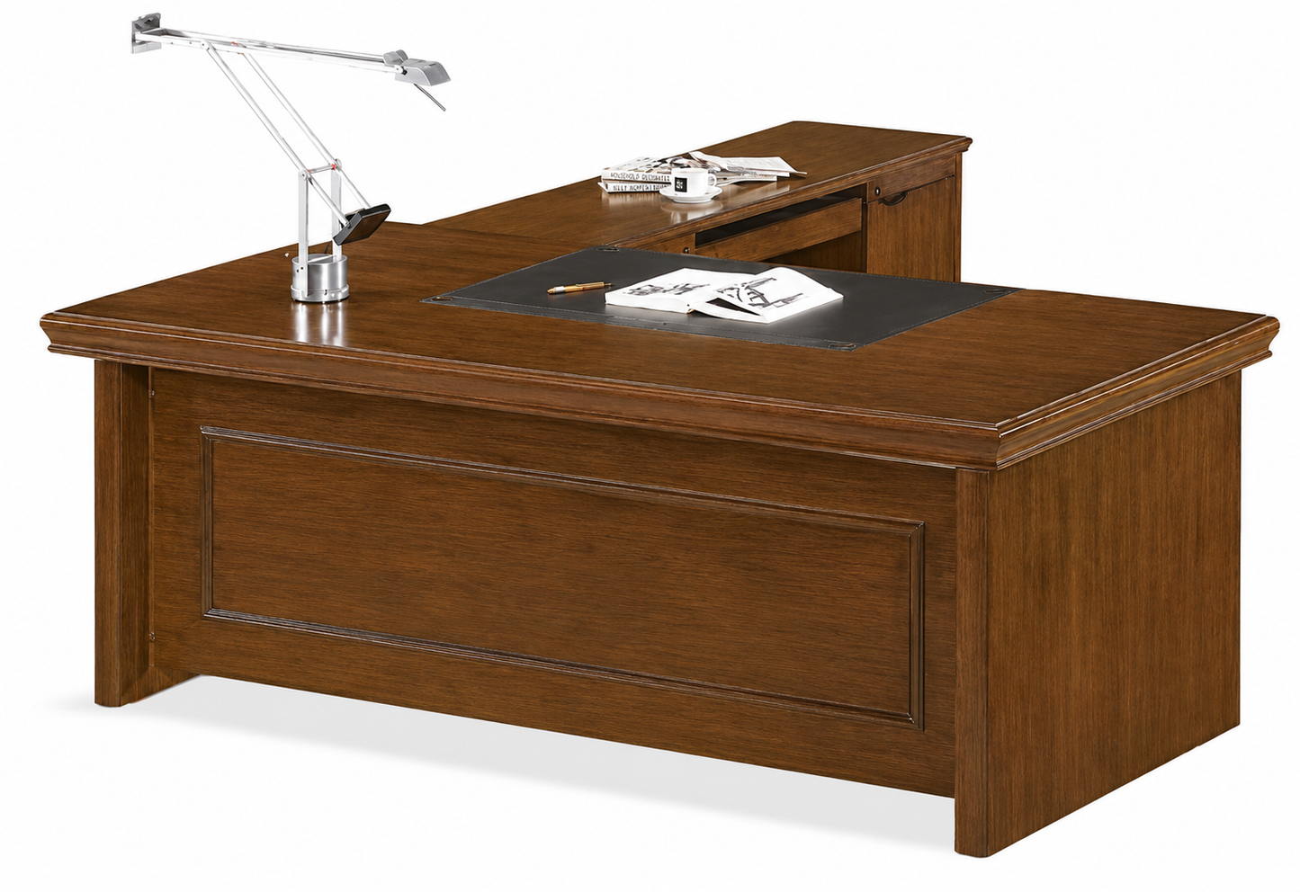 Light Walnut Real Wood Veneer Executive Office Desk with Pedestal and Return - 1800mm - U37181