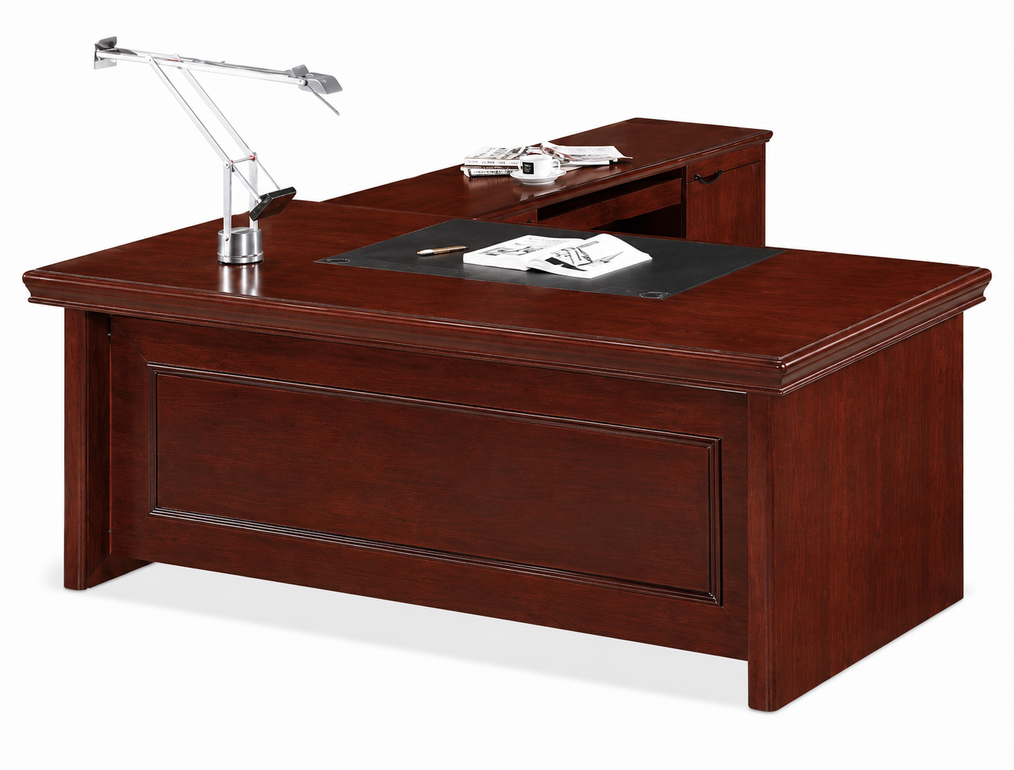 Walnut Real Wood Veneer Executive Office Desk with Pedestal and Return - 1800mm - U37181