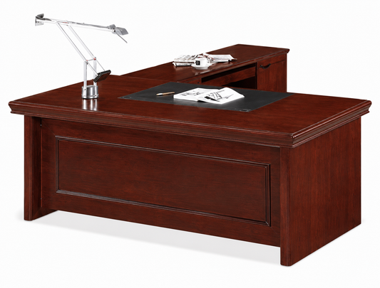 Walnut Real Wood Veneer Executive Office Desk with Pedestal and Return - 1800mm - U37181