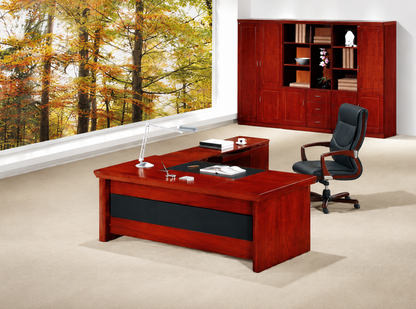Real Cherry Rosewood Veneer Executive Office Desk With Pedestal & Return - 2000mm - U57203
