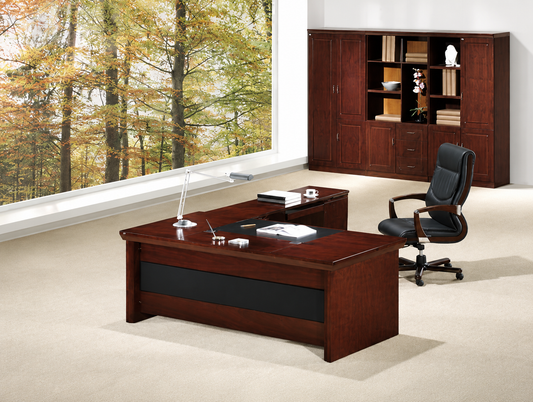 Real Walnut Veneer Executive Office Desk With Pedestal & Return - 1600mm - U57163