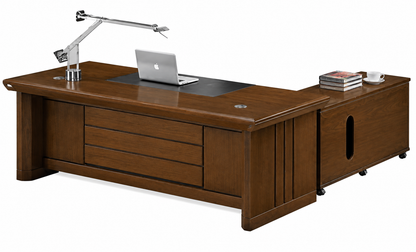 Light Walnut Real Wood Veneer Executive Office Desk With Styled Panels and Pedestal and Return - 1600mm or 1800mm - U5C161