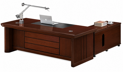 Walnut Real Wood Veneer Executive Office Desk With Styled Panels and Pedestal and Return - 1600mm or 1800mm - U5C161
