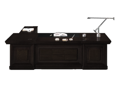 Large Black Ash Real Wood Veneer Executive Desk With Unique Styling - with Pedestal and Return - 2400mm / 2600mm / 2800mm - U66241