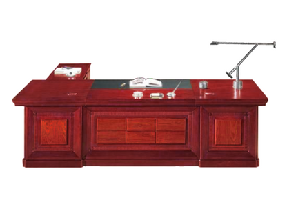 Large Cherry Rosewood Real Wood Veneer Executive Desk With Unique Styling - with Pedestal and Return - 2400mm / 2600mm / 2800mm - U66241
