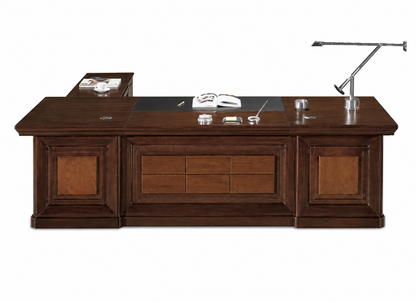Large Walnut Real Wood Veneer Executive Desk With Unique Styling - with Pedestal and Return - 2400mm / 2600mm / 2800mm - U66241