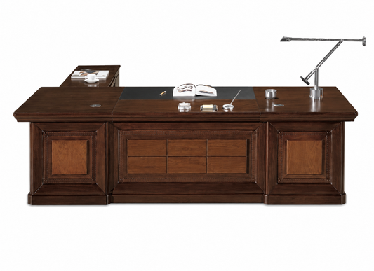 Large Walnut Real Wood Veneer Executive Desk With Unique Styling - with Pedestal and Return - 2400mm / 2600mm / 2800mm - U66241