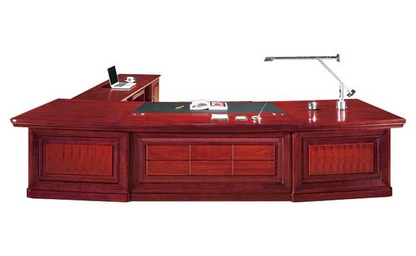 Premium Traditional Large Cherry Rosewood Real Wood Veneer Curved Executive Office Desk - With Pedestal and Side Return - 2800mm to 3800mm - U66283