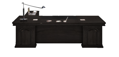 Contemporary Large Executive Black Ash Real Wood Veneer Office Desk with Pedestal and Return - 2000mm / 2200mm / 2400mm / 2600mm - U6C201