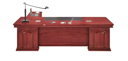 Traditional Large Executive Cherry Rosewood Real Wood Veneer Office Desk with Pedestal and Return - 2000mm / 2200mm / 2400mm / 2600mm - U6C201