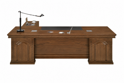 Traditional Large Executive Light Walnut Real Wood Veneer Office Desk with Pedestal and Return - 2000mm / 2200mm / 2400mm / 2600mm - U6C201