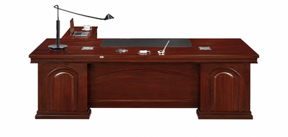 Traditional Large Executive Walnut Real Wood Veneer Office Desk with Pedestal and Return - 2000mm / 2200mm / 2400mm / 2600mm - U6C201