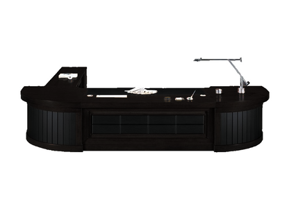 High End Black Ash Real Wood Veneer Luxurious CEO Manager Executive Office Desk with Black Leather Detailing - 3000mm to 4000mm - U88333