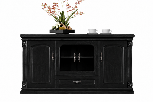Stylish Black Ash Real Wood Veneer Executive Storage Cupboard with Glass Doors - 1500mm - U9B153