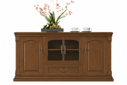 Stylish Light Walnut Real Wood Veneer Executive Storage Cupboard with Glass Doors - 1500mm - U9B153