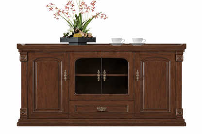 Stylish Walnut Real Wood Veneer Executive Storage Cupboard with Glass Doors - 1500mm - U9B153