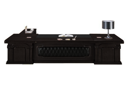 Premium Large Black Ash Real Wood Veneer Executive Office Desk - With Pedestal and Side Return - 2800mm to 3800mm - U9B281