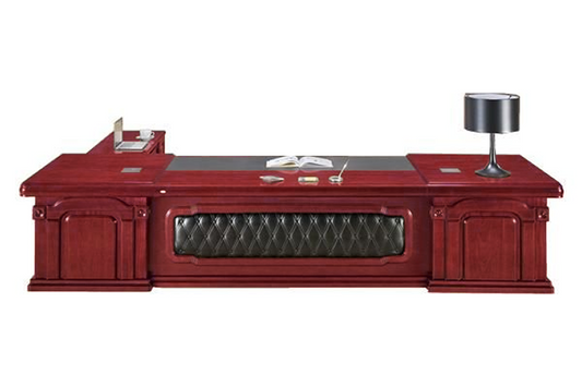 Premium Traditional Large Cherry Rosewood Real Wood Veneer Executive Office Desk - With Pedestal and Side Return - 2800mm to 3800mm - U9B281