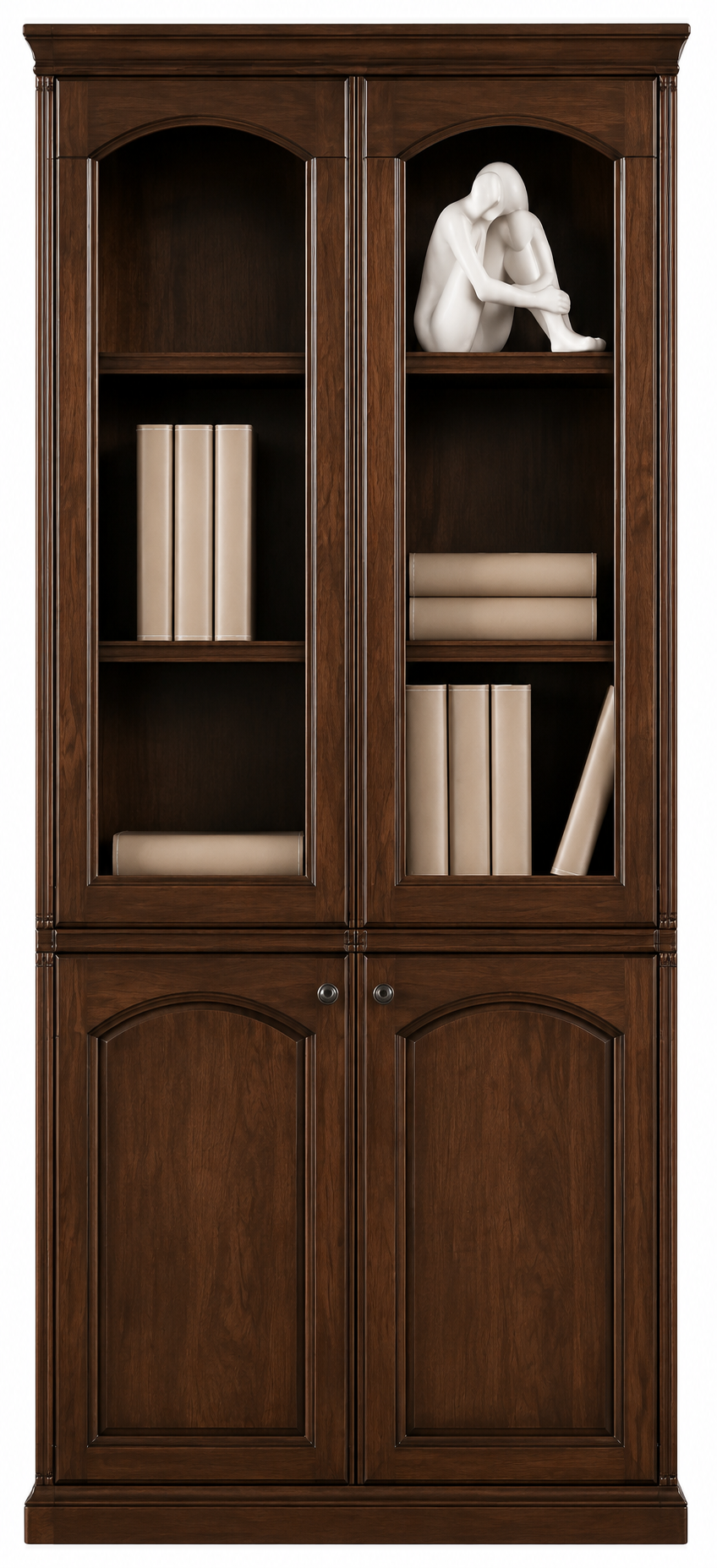 Real Walnut Wood Veneer Executive Two Door Office Storage Bookcase - 900mm - UM162-2DR