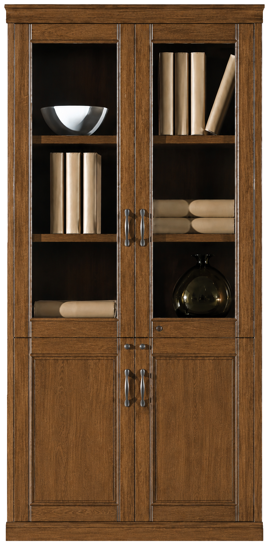 Real Light Walnut Wood Veneer Executive Two Door Office Storage Bookcase - 900mm - UM182-2DR