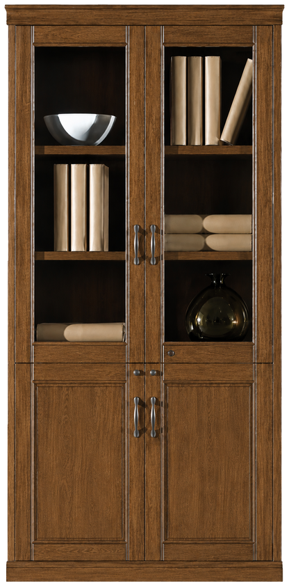 Real Light Walnut Wood Veneer Executive Two Door Office Storage Bookcase - 900mm - UM182-2DR