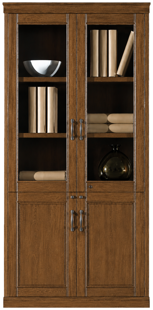 Real Light Walnut Wood Veneer Executive Two Door Office Storage Bookcase - 900mm - UM182-2DR