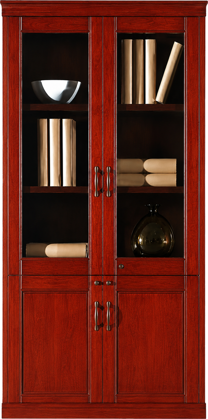 Real Cherry Rosewood Wood Veneer Executive Two Door Office Storage Bookcase - 900mm - UM182-2DR