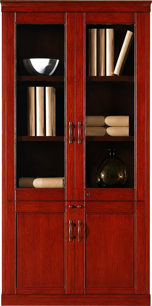 Real Cherry Rosewood Wood Veneer Executive Two Door Office Storage Bookcase - 900mm - UM182-2DR
