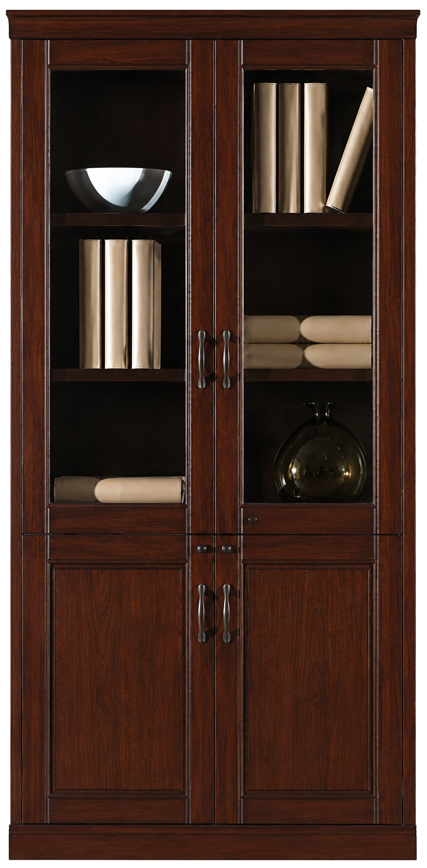 Real Walnut Wood Veneer Executive Two Door Office Storage Bookcase - 900mm - UM182-2DR