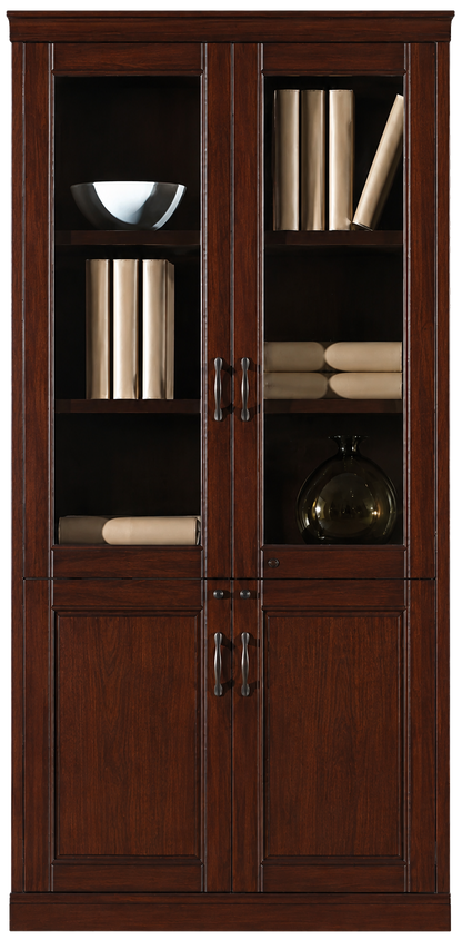 Real Walnut Wood Veneer Executive Two Door Office Storage Bookcase - 900mm - UM182-2DR
