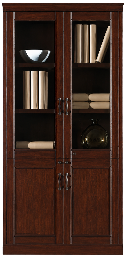 Real Walnut Wood Veneer Executive Two Door Office Storage Bookcase - 900mm - UM182-2DR