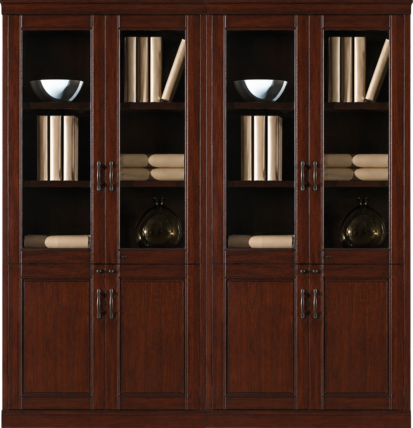 Real Walnut Wood Veneer Executive Four Door Office Storage Bookcase - 1800mm - UM182-4DR