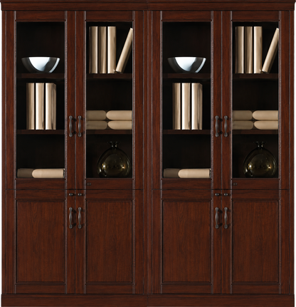 Real Walnut Wood Veneer Executive Four Door Office Storage Bookcase - 1800mm - UM182-4DR