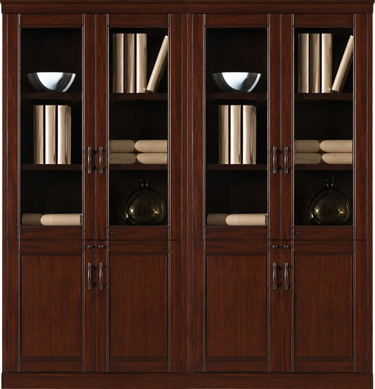 Real Walnut Wood Veneer Executive Four Door Office Storage Bookcase - 1800mm - UM182-4DR