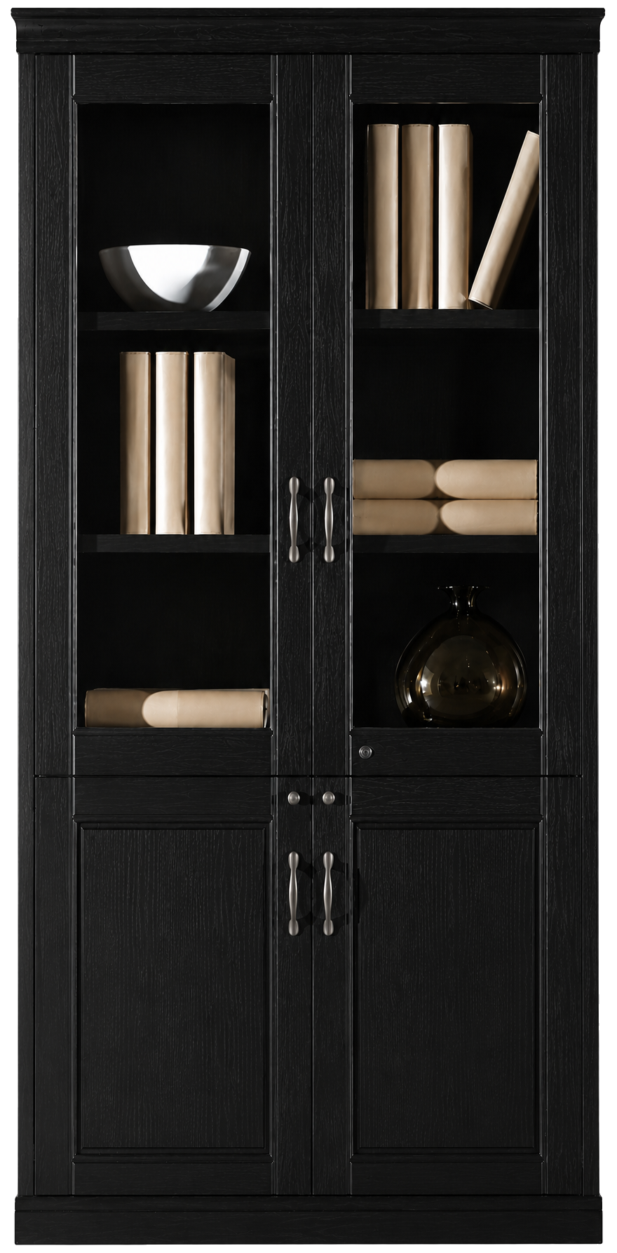Real Black Ash Wood Veneer Executive Two Door Office Storage Bookcase - 900mm - UM182-2DR