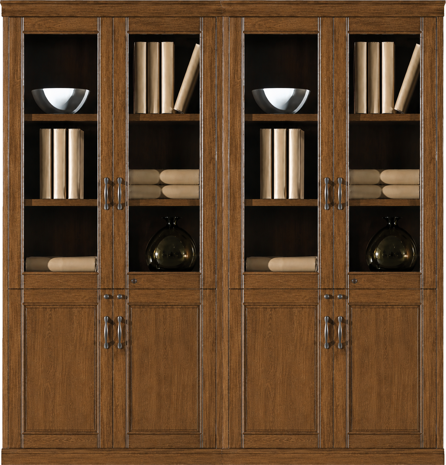 Real Light Walnut Wood Veneer Executive Four Door Office Storage Bookcase - 1800mm - UM182-4DR