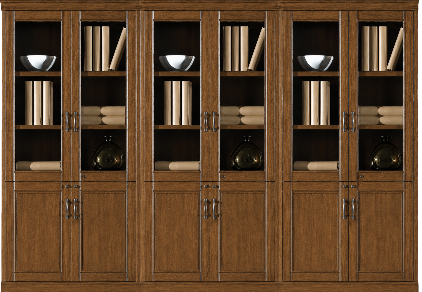 Real Light Walnut Wood Veneer Executive Six Door Office Storage Bookcase - 2700mm - UM182-6DR