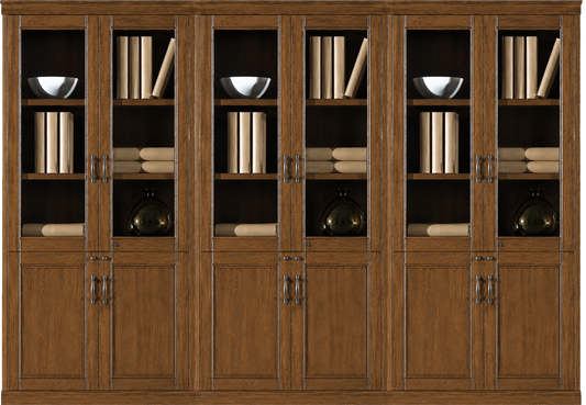 Real Light Walnut Wood Veneer Executive Six Door Office Storage Bookcase - 2700mm - UM182-6DR