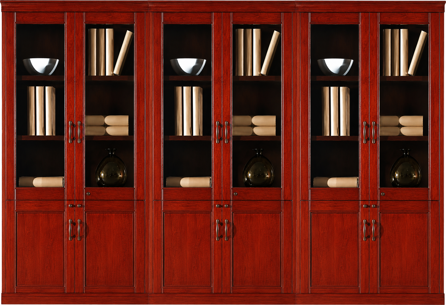 Real Cherry Rosewood Wood Veneer Executive Six Door Office Storage Bookcase - 2700mm - UM182-6DR