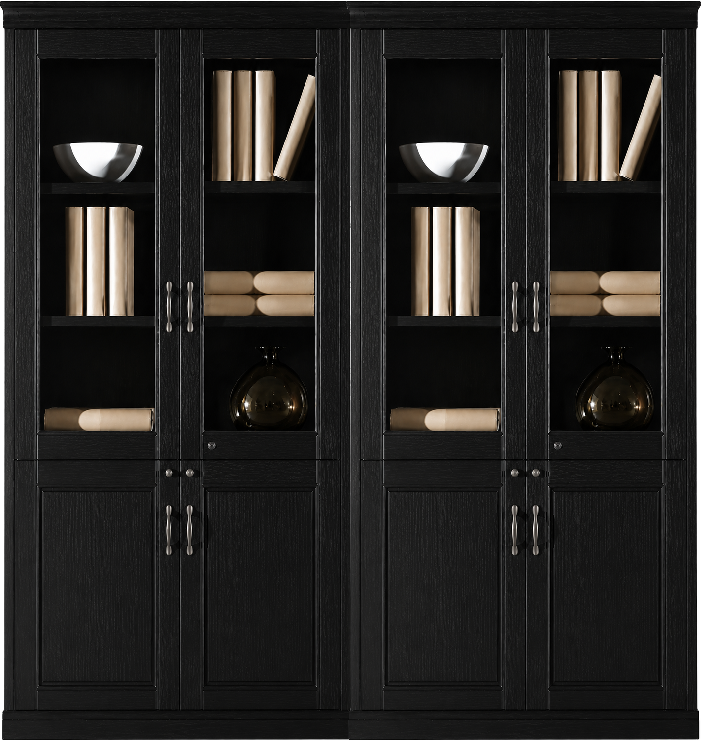Real Black Ash Wood Veneer Executive Four Door Office Storage Bookcase - 1800mm - UM182-4DR