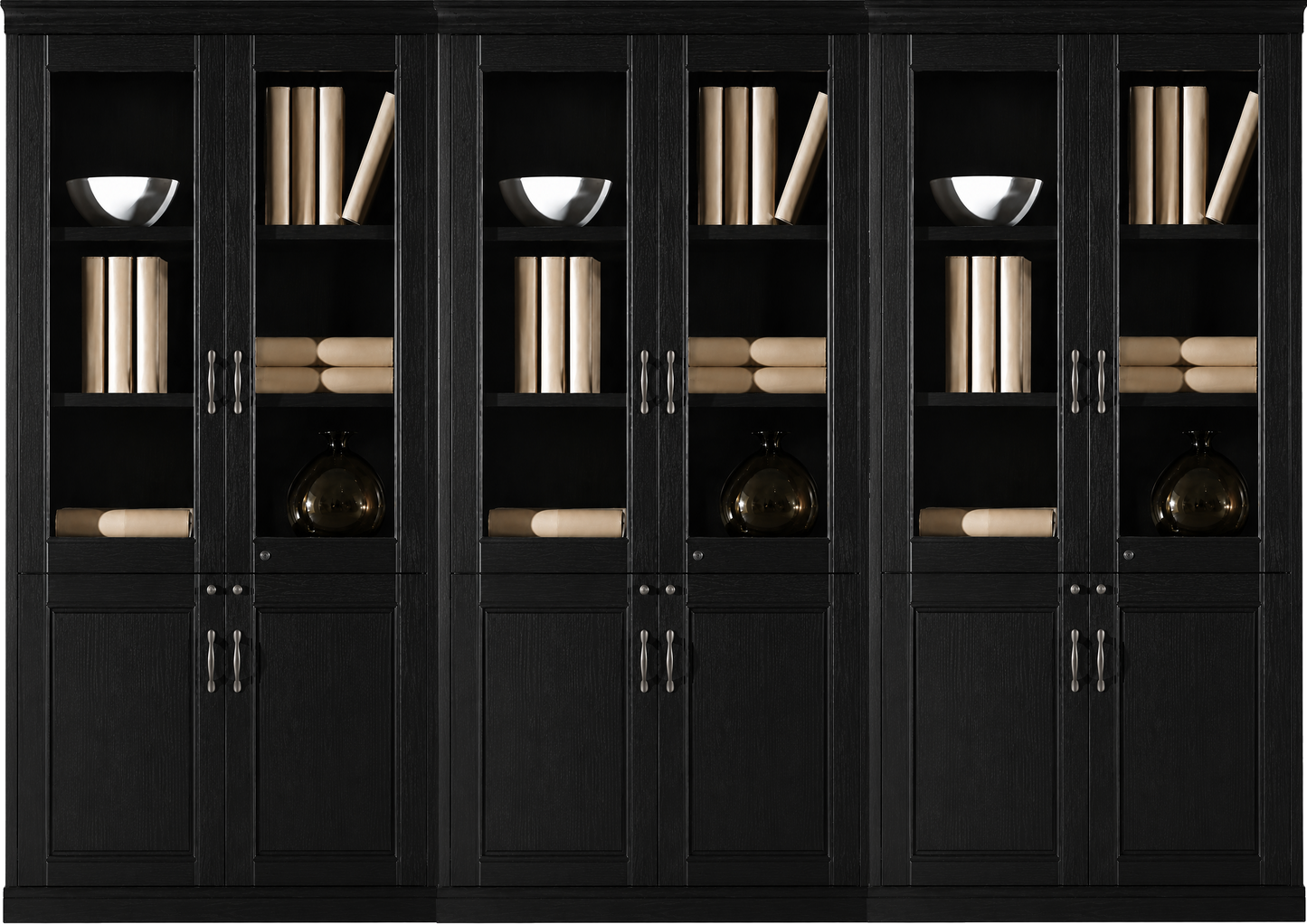 Real Black Ash Wood Veneer Executive Six Door Office Storage Bookcase - 2700mm - UM182-6DR