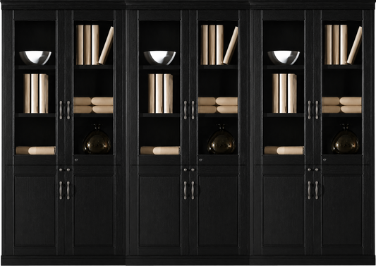 Real Black Ash Wood Veneer Executive Six Door Office Storage Bookcase - 2700mm - UM182-6DR