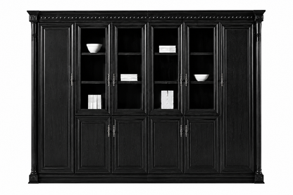 Large Real Black Ash Wood Veneer Executive Office Storage Bookcase with Glass Doors - 3000mm - UM5E6