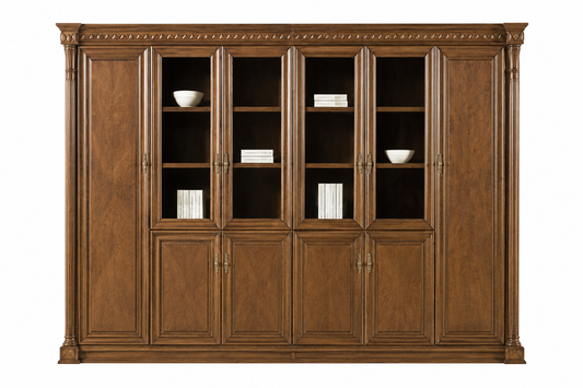 Large Real Light Walnut Wood Veneer Executive Office Storage Bookcase with Glass Doors - 3000mm - UM5E6