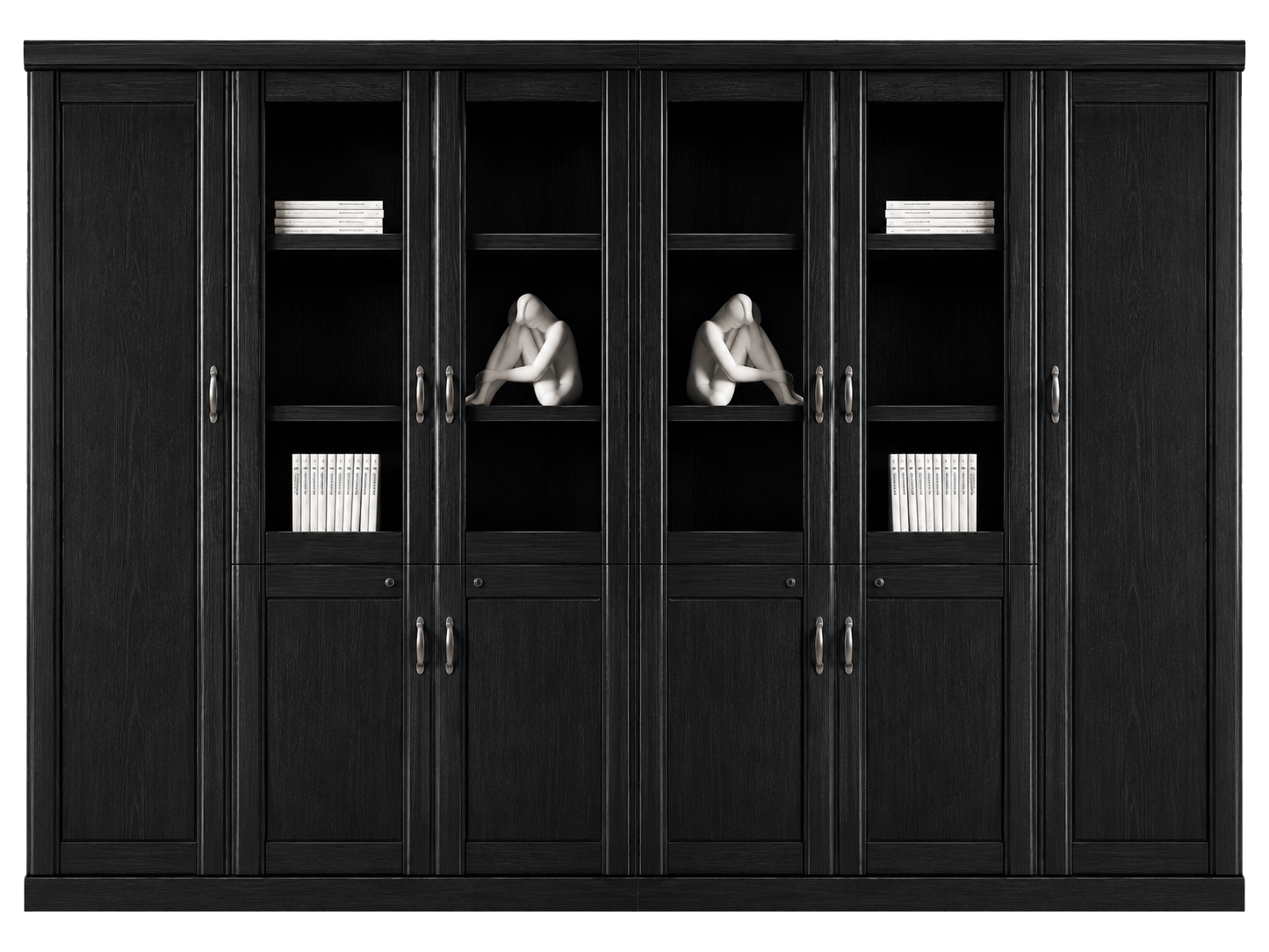 Real Black Ash Wood Veneer Three Door Executive Bookcase with Glass - UM6503