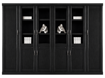 Real Black Ash Wood Veneer Three Door Executive Bookcase with Glass - UM6503