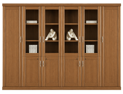 Real Light Walnut Wood Veneer Three Door Executive Bookcase with Glass - UM6503