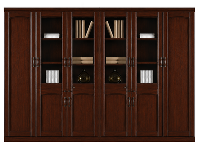 Real Walnut Wood Veneer Three Door Executive Bookcase with Glass - UM6503